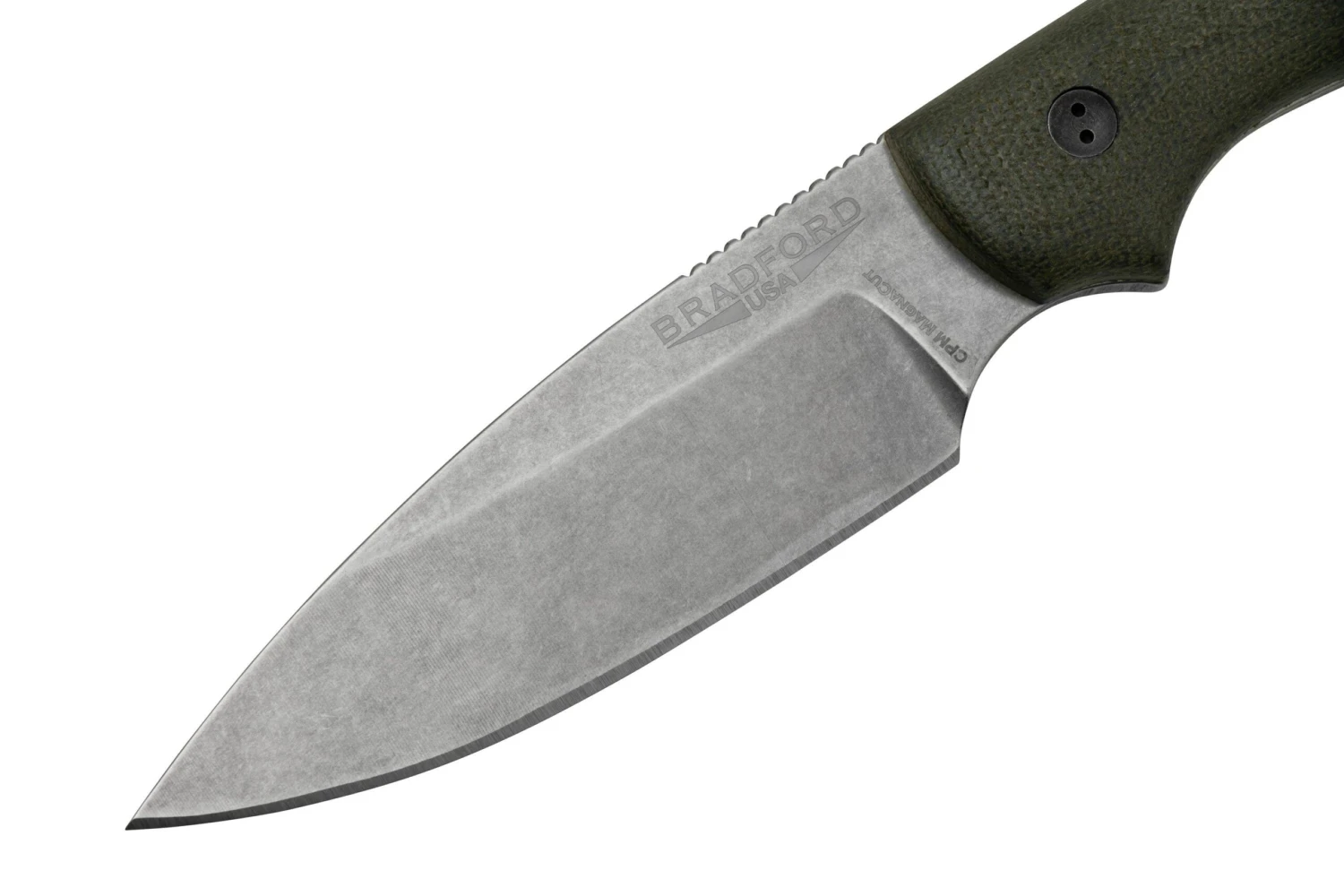 Bradford Knives Guardian 3, 3S-102-MC, 3D OD Green Micarta, CPM-Magnacut, Sabre Grind, Stonewash Finish, Cuchillo Fijo - Imagen 3