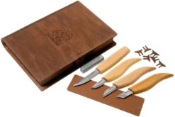 BeaverCraft Basic Set Of 4 Knives S07 Juego De Talla De Madera Con Libro De Almacenamiento De Madera