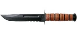 KA-BAR USMC 5018 Parcialmente Dentado, Mango De Cuero, Funda De Plástico