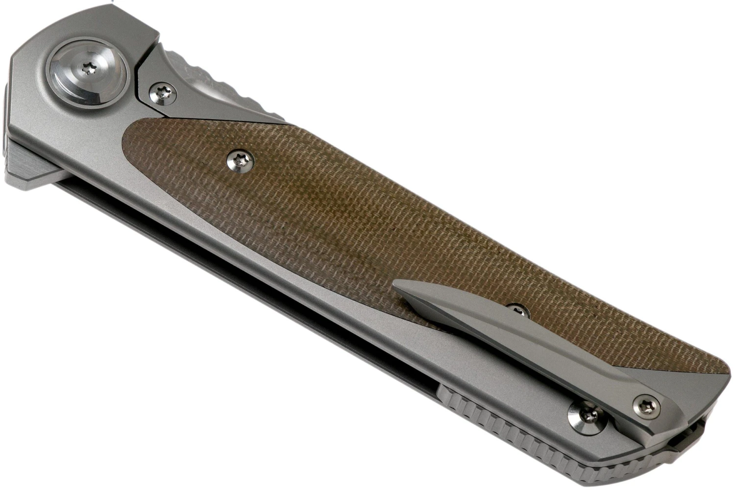 Liong Mah Warrior Two V3 Green Canvas Micarta Navaja - Imagen 4