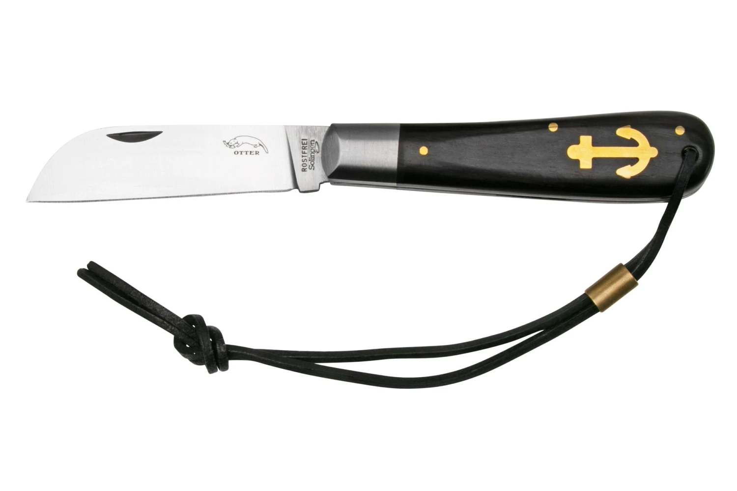 Otter Anchor Knife SET 173 Large Stainless, Grenadilla, Brass Anchor, Leather Strap Navaja