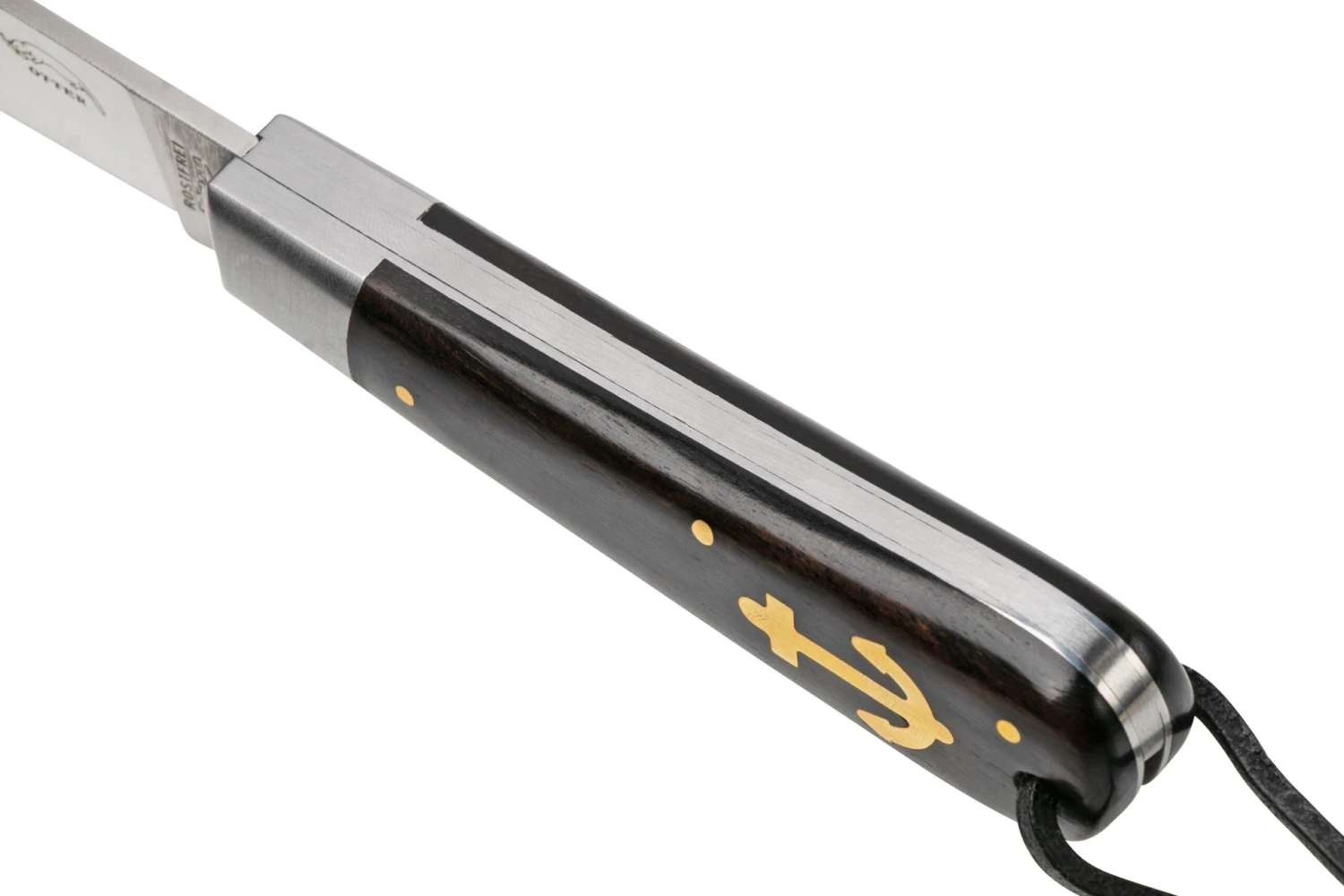 Otter Anchor Knife SET 173 Large Stainless, Grenadilla, Brass Anchor, Leather Strap Navaja - Imagen 5