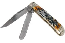 Rough Ryder Trapper Cinnamon Stag RR2155 Damascus Navaja Slipjoint