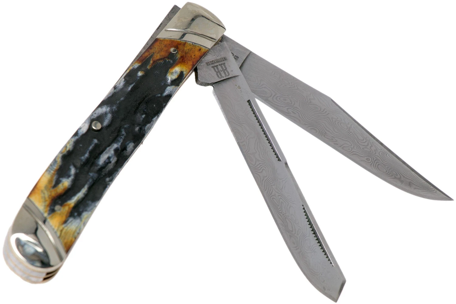 Rough Ryder Trapper Cinnamon Stag RR2155 Damascus Navaja Slipjoint - Imagen 2