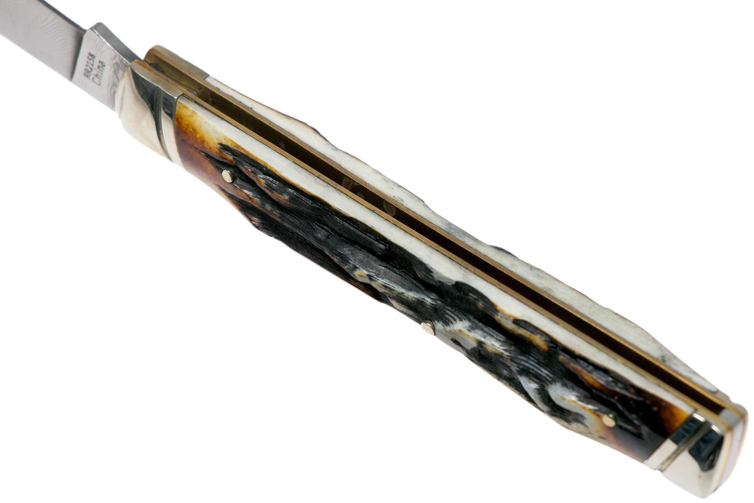 Rough Ryder Doctors Knife Cinnamon Stag RR2158 Damascus Navaja Slipjoint - Imagen 5